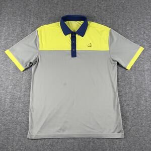 Masters Tech Polo Shirt Mens Medium Gray Yellow PGA Golf Tournament Performance
